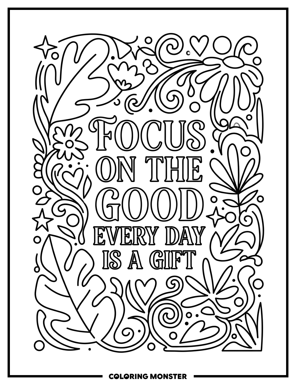 Uplifting Quote with Flourishes Coloring Page