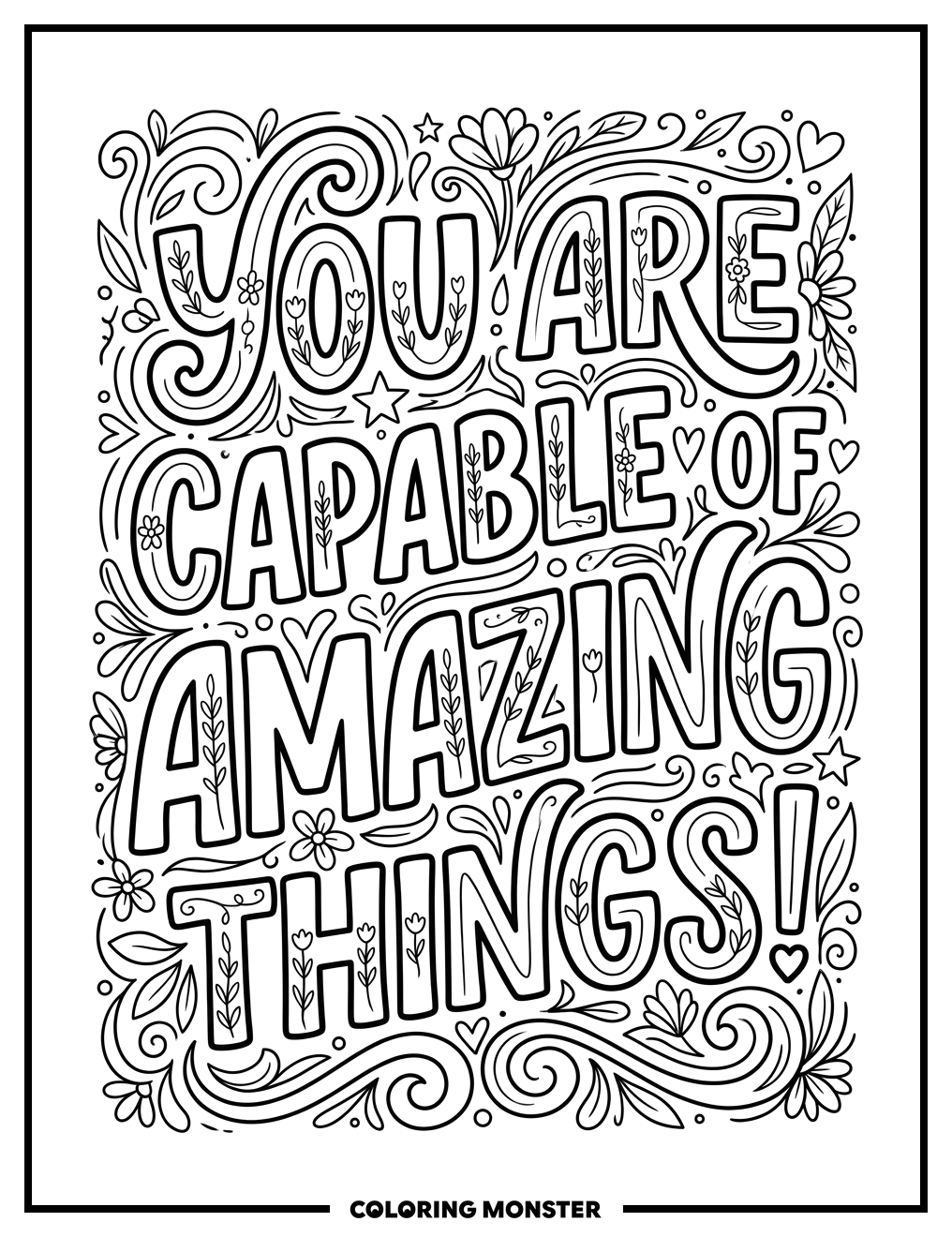 Uplifting Words And Flowers Coloring Page