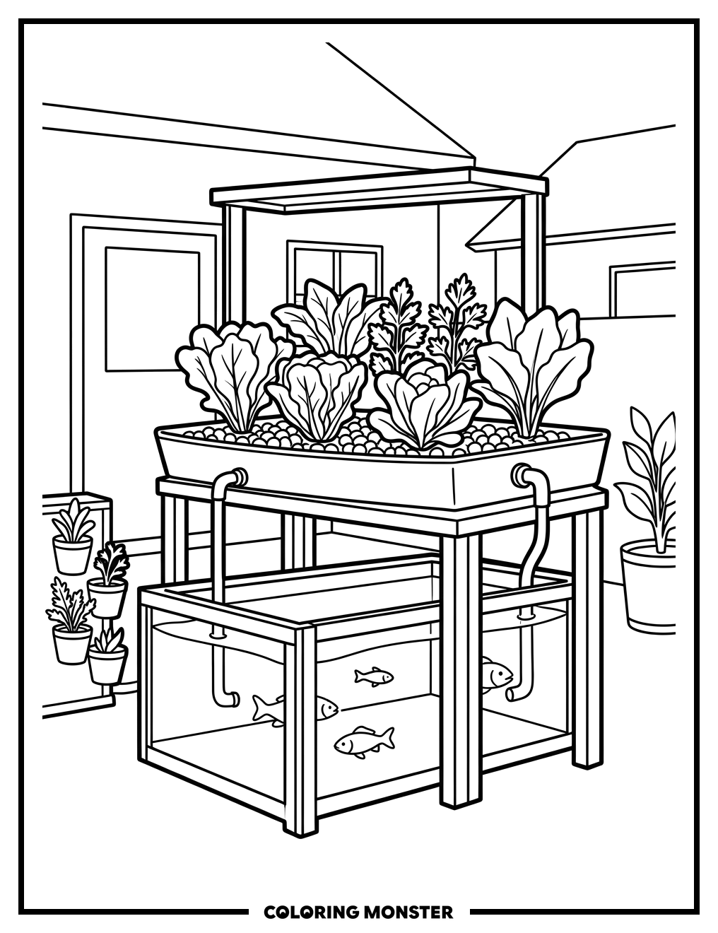 Urban Aquaponics System Coloring Page