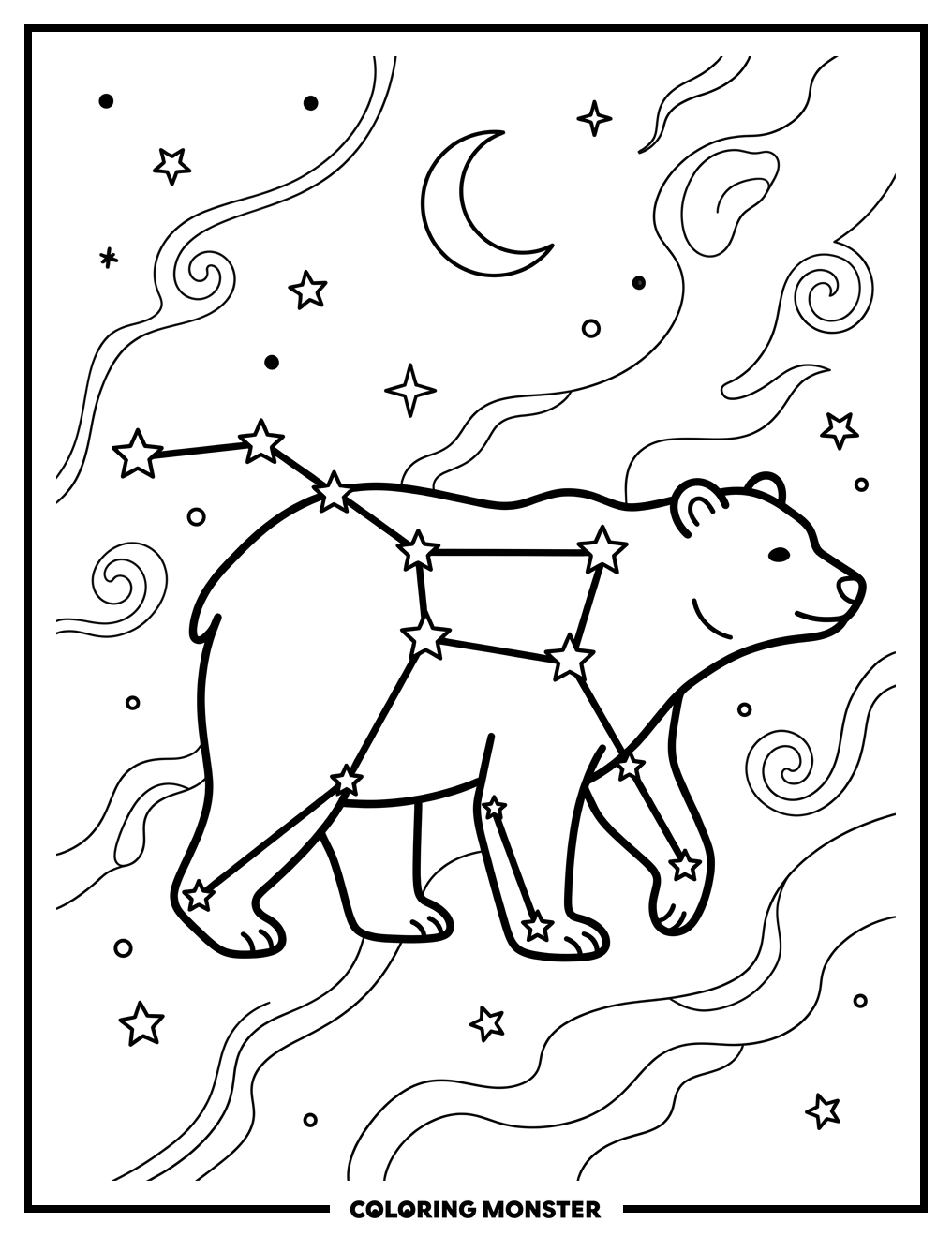 Ursa Major Constellation With Big Dipper Coloring Page