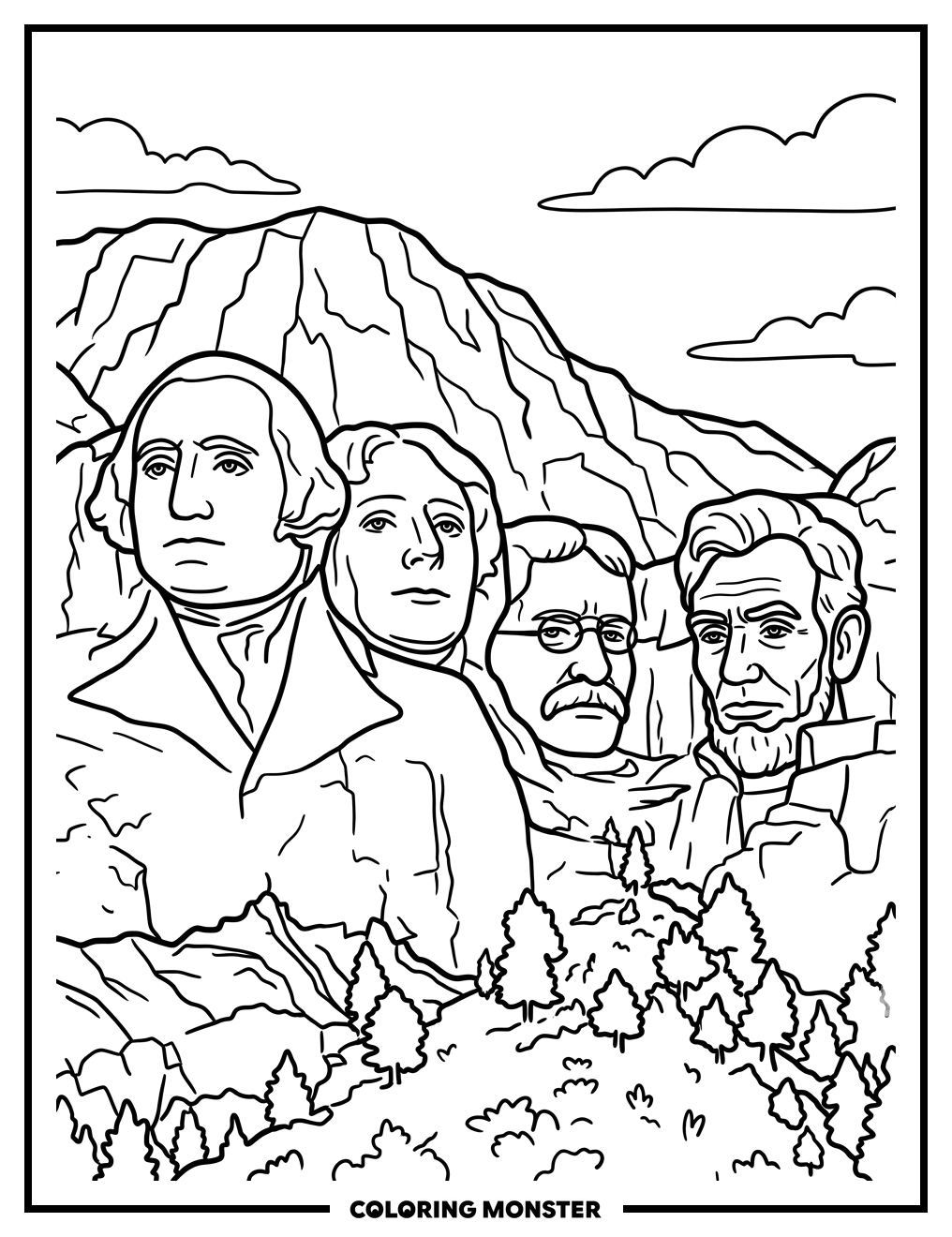 US Presidents Mountain Carving Coloring Page