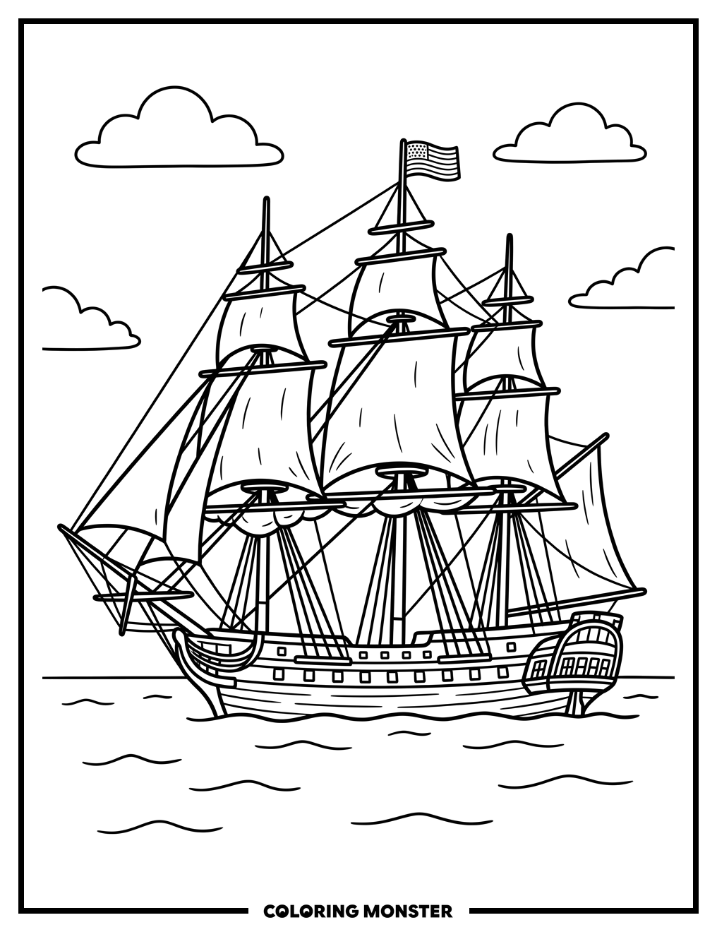 USS Constitution Sailing On Calm Seas Coloring Page