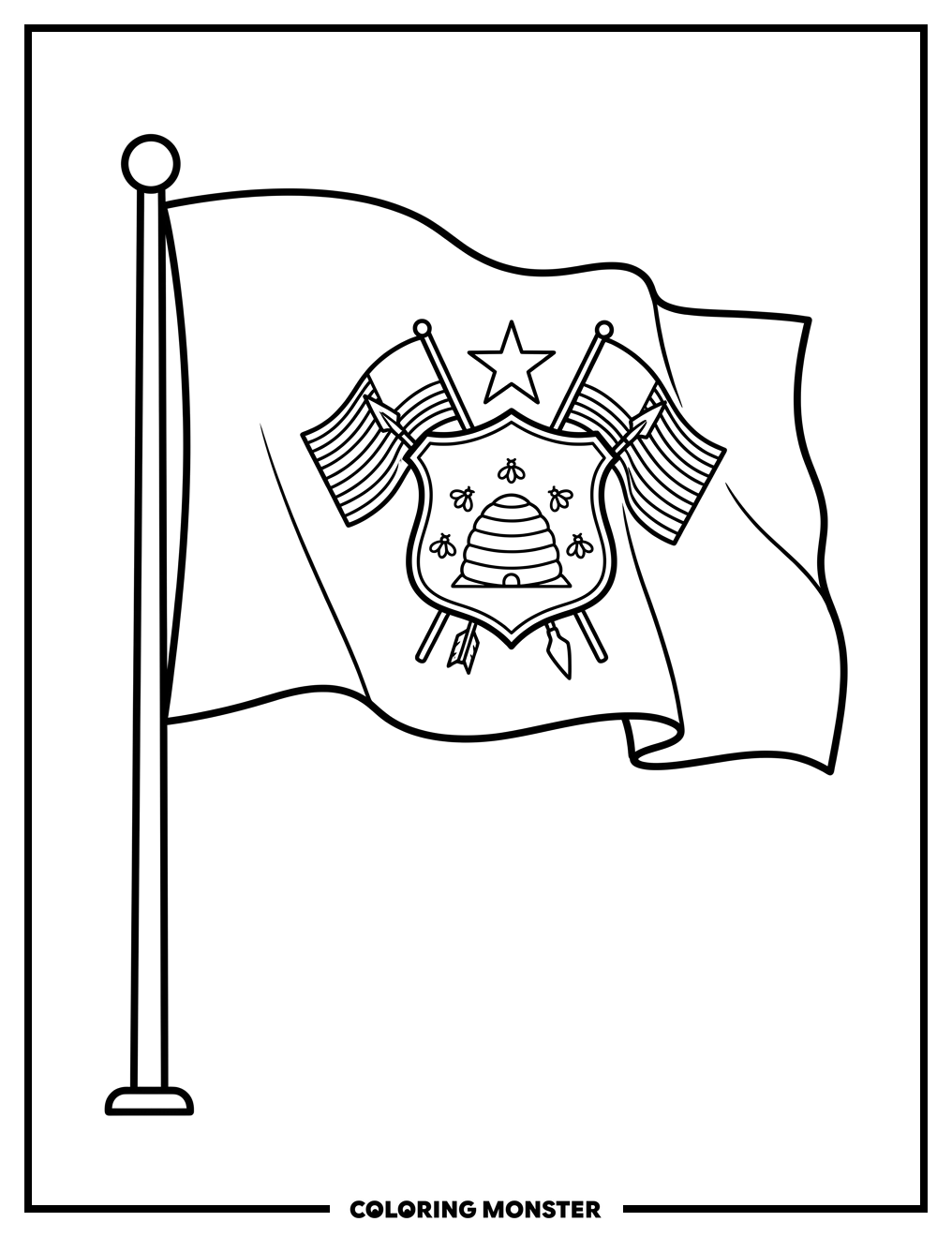 Utah State Flag Waving Coloring Page