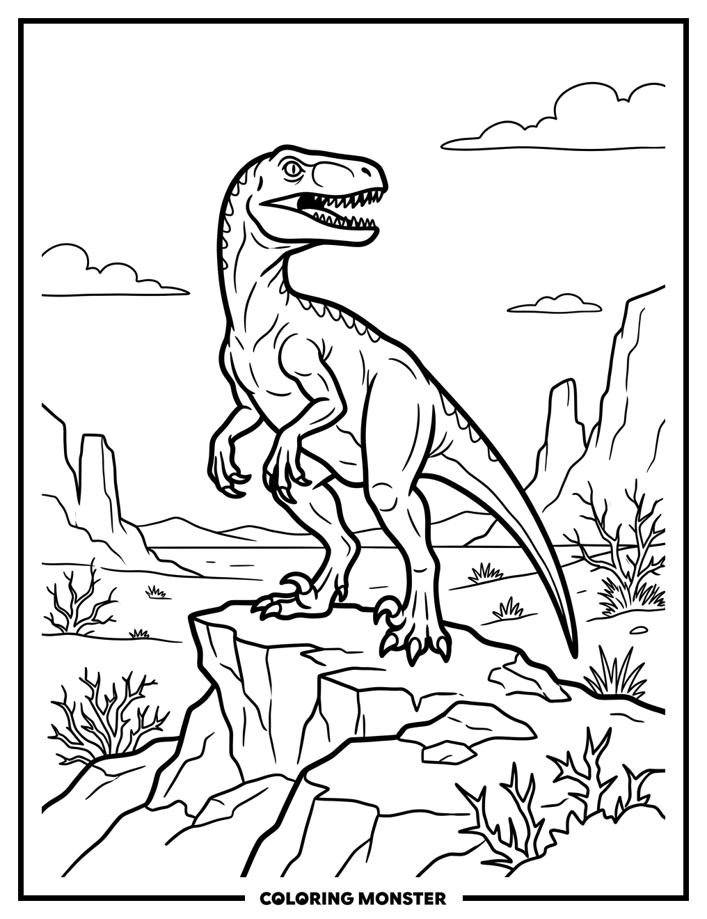 Utahraptor on Rocky Outcrop Coloring Page