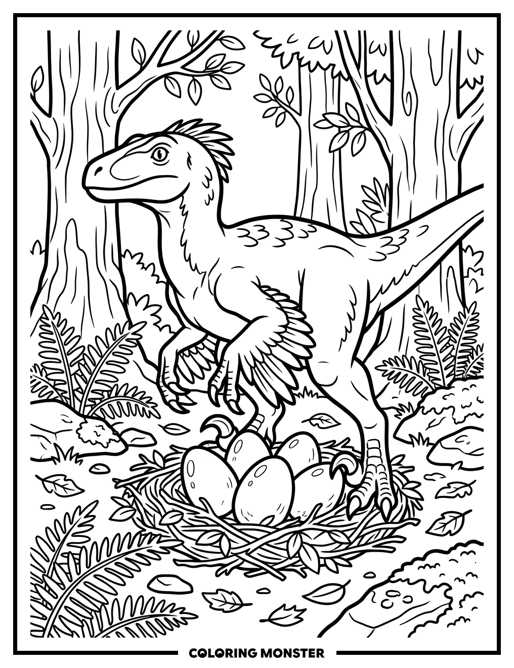 Utahraptor Protecting Its Nest Coloring Page