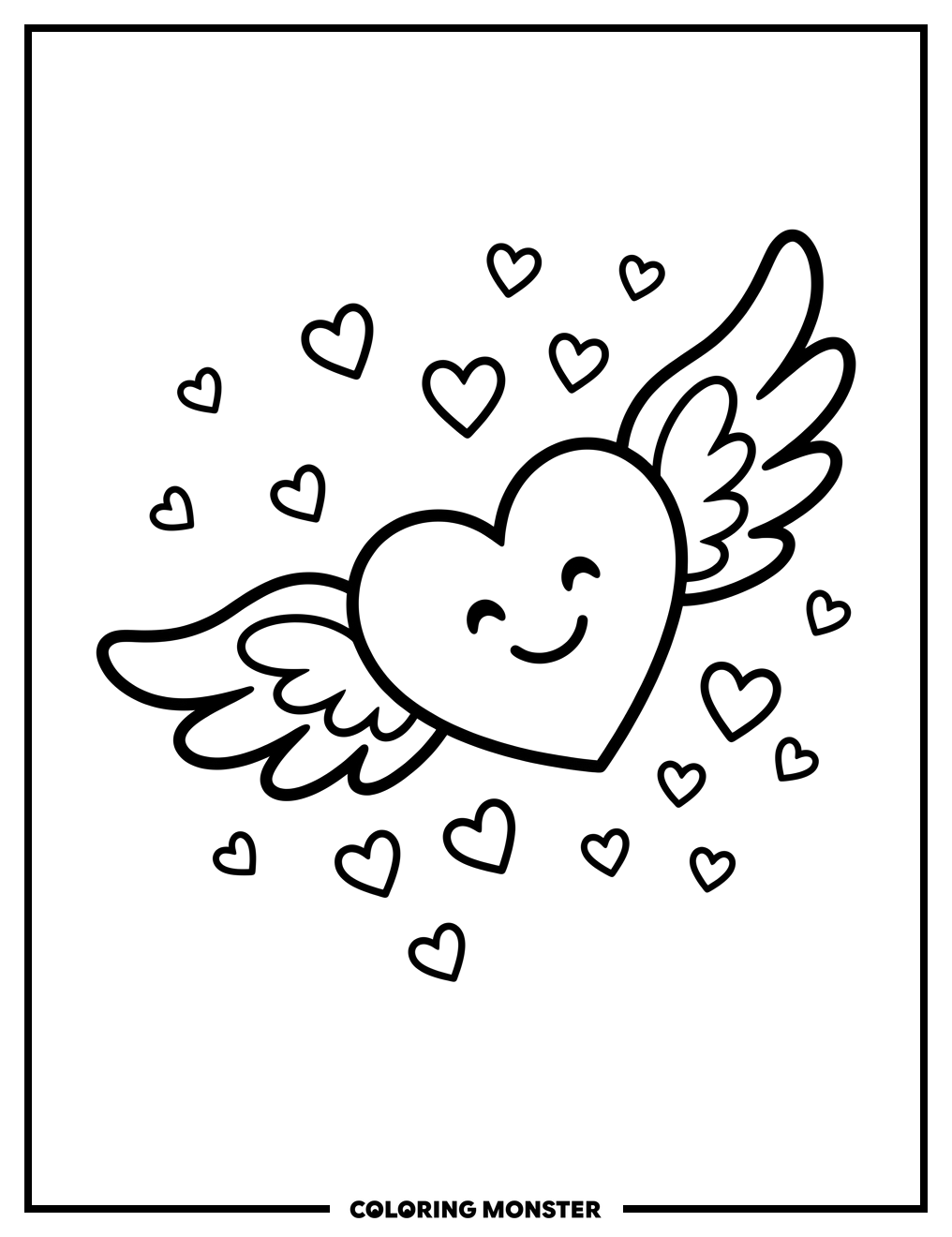 Valentine Heart With Wings Coloring Page