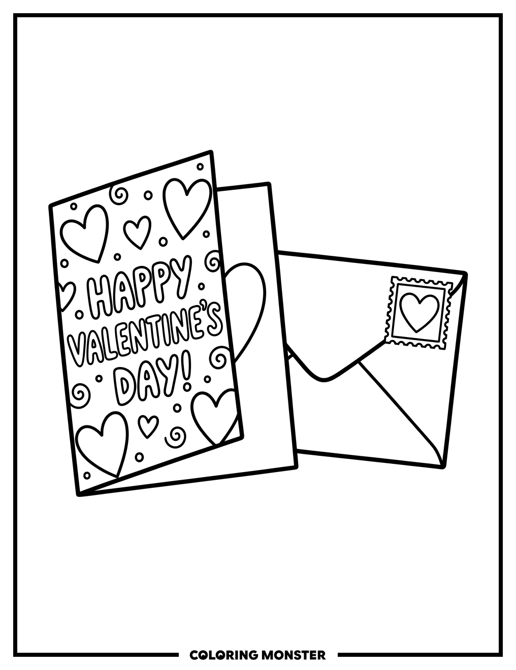 Valentine's Card and Envelope Coloring Page