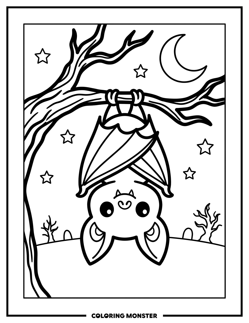 Vampire Bat Hanging Upside Down Coloring Page