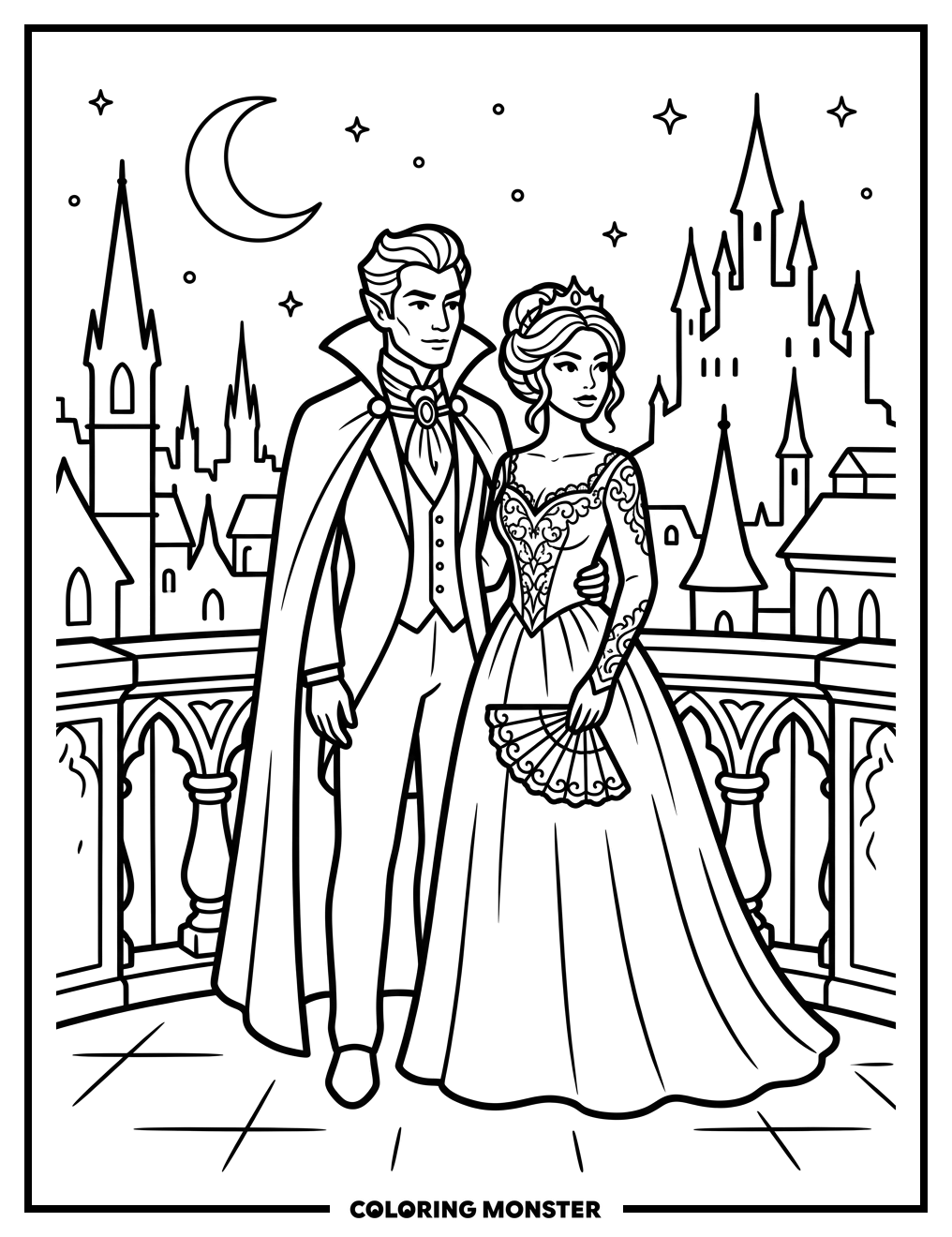 Vampire Couple on Balcony Coloring Page