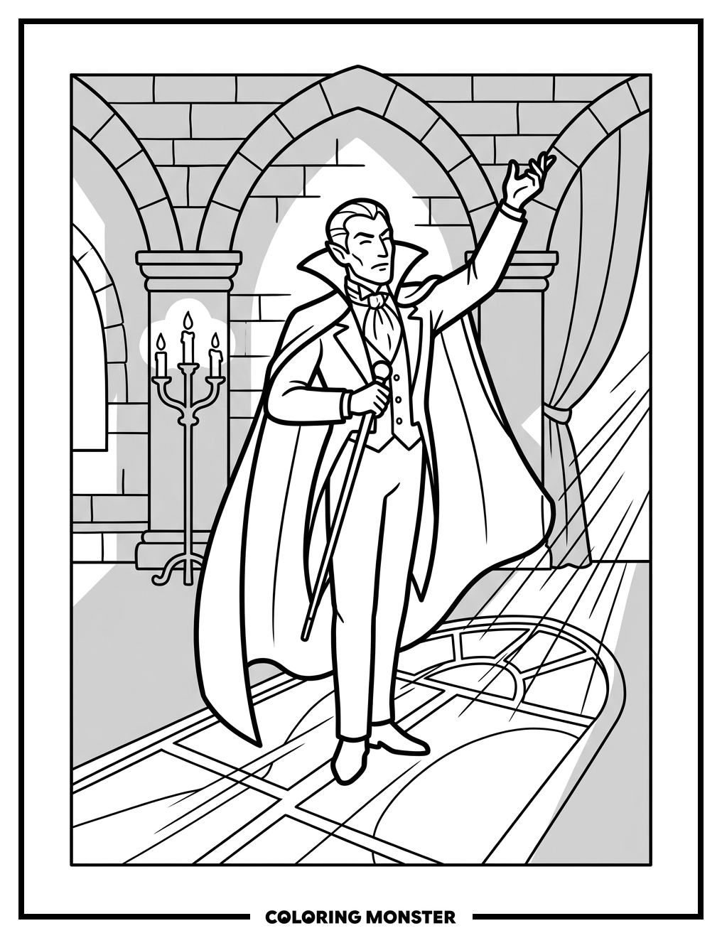Vampire in Castle Hall Coloring Page