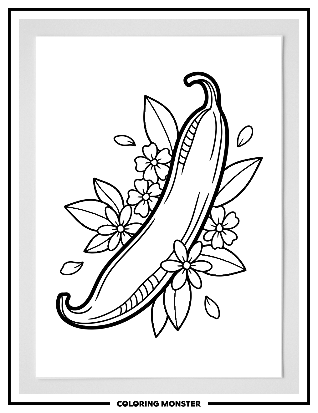 Vanilla Bean Pod With Leaves Coloring Page