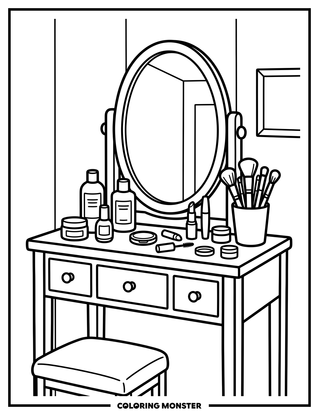 Vanity Table with Beauty Products Coloring Page