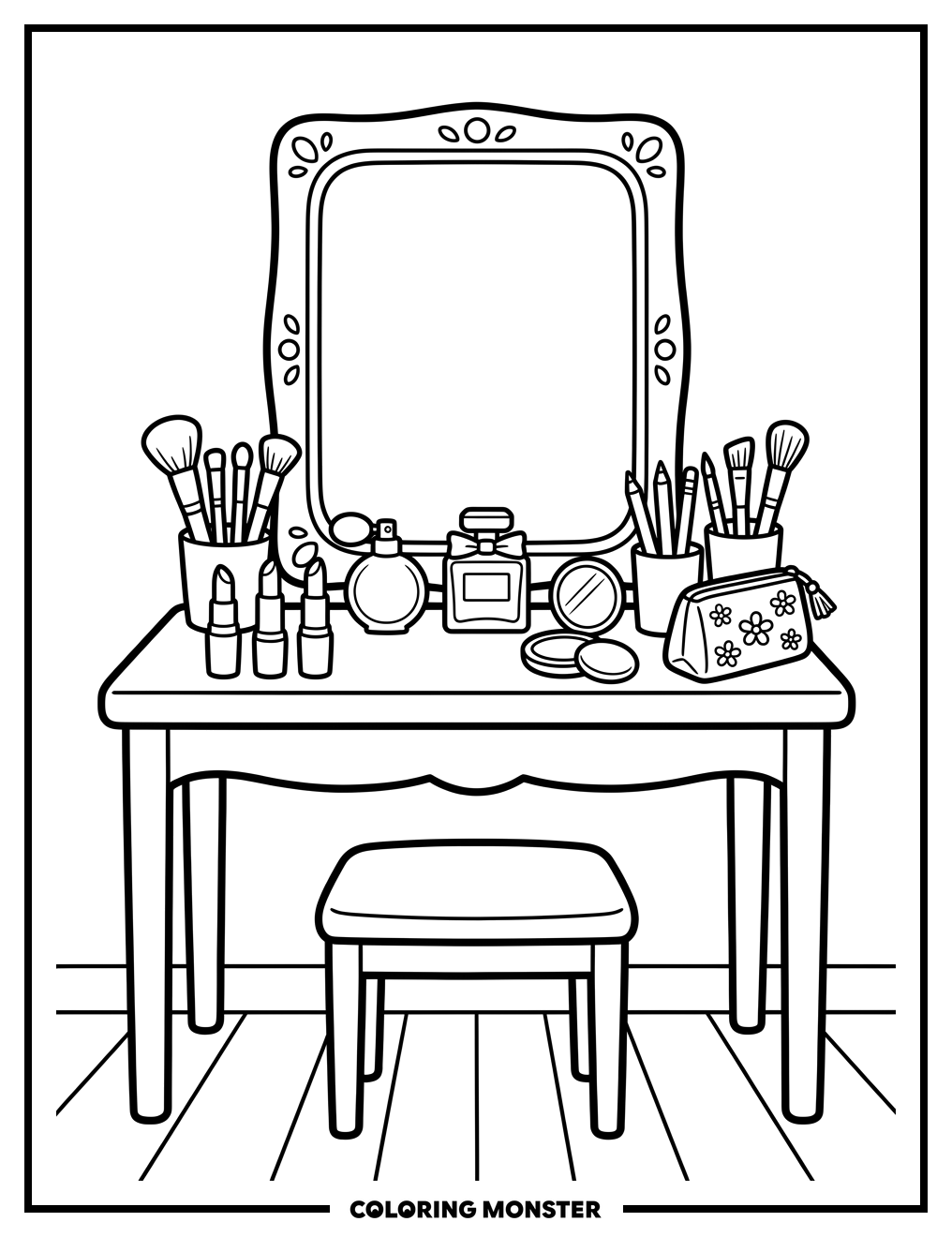 Vanity Table With Makeup Coloring Page