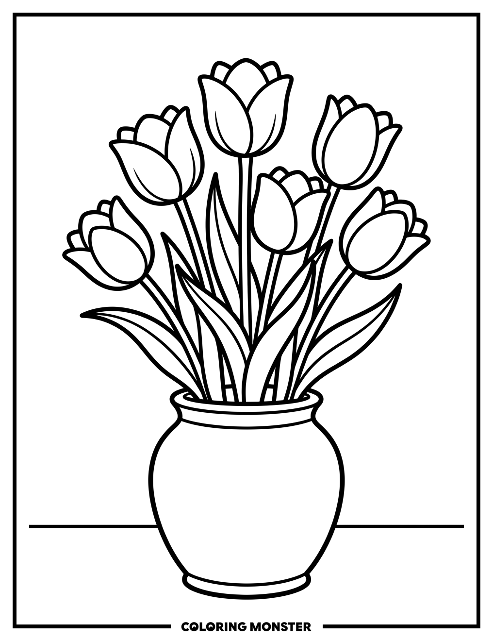 Vase of Tulips Coloring Page