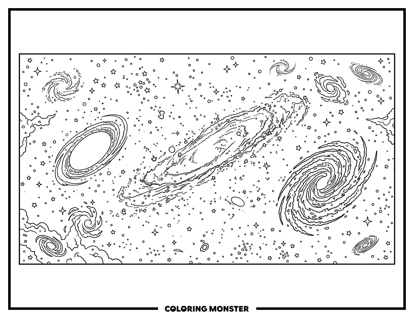 Vast Cosmic Galaxy Scene Coloring Page