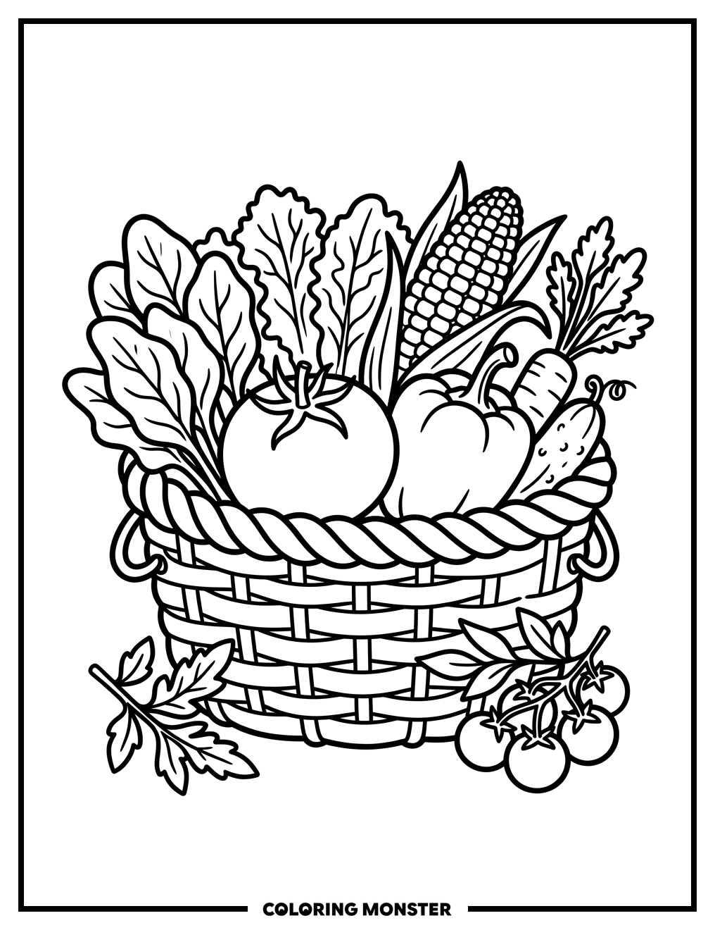 Vegetable Harvest Basket Coloring Page