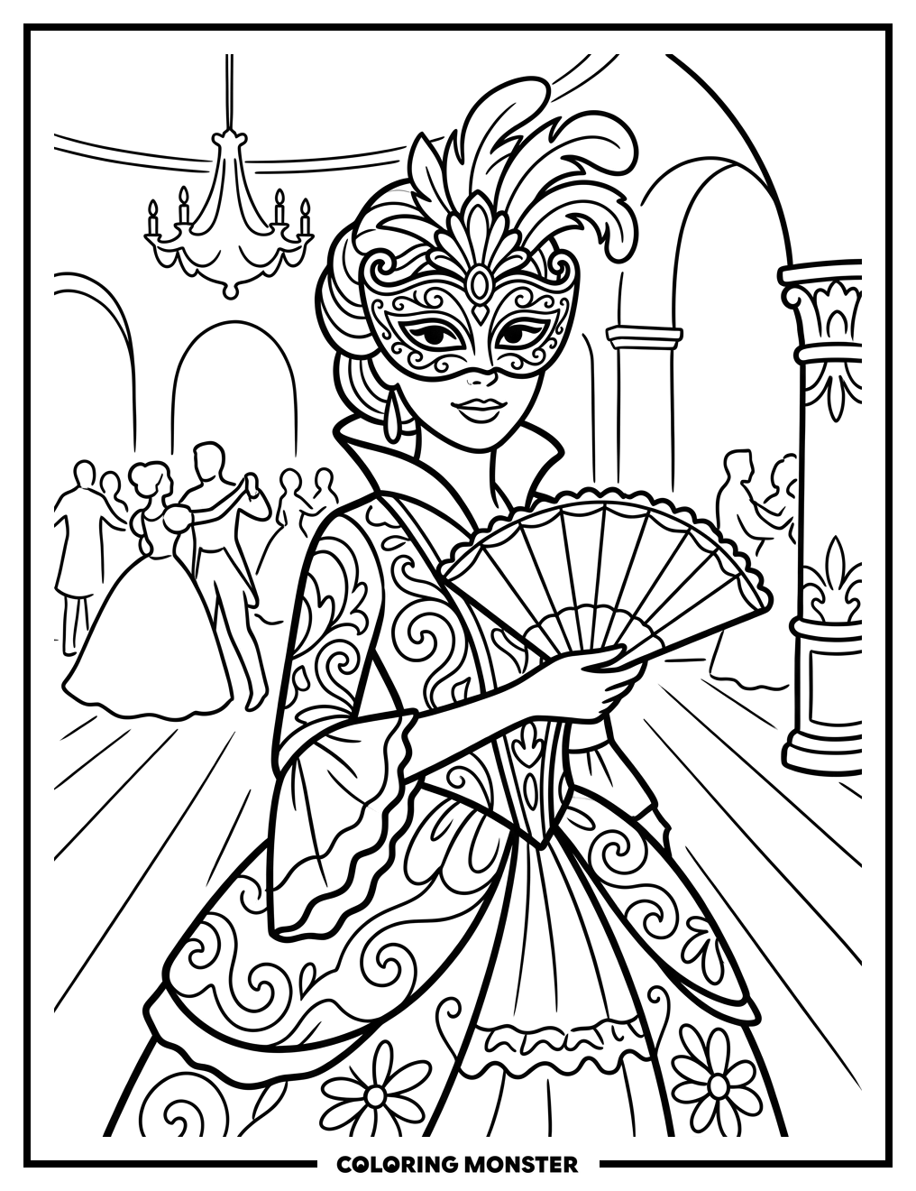 Venetian Masquerade Ball Coloring Page