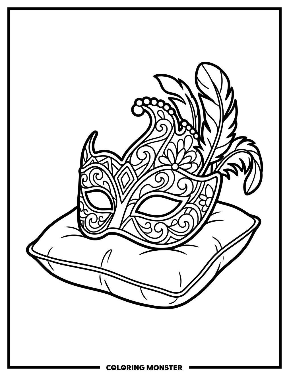 Venetian Masquerade Mask on Cushion Coloring Page