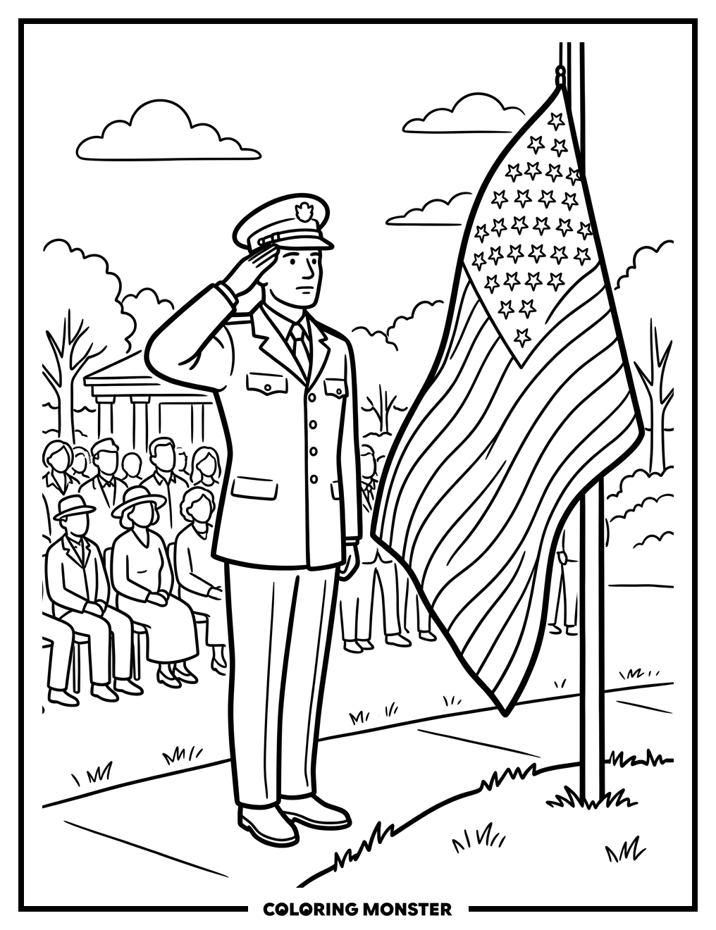 Veteran Salutes American Flag Coloring Page