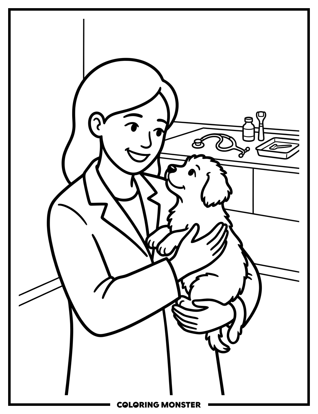 Veterinarian With Puppy Coloring Page