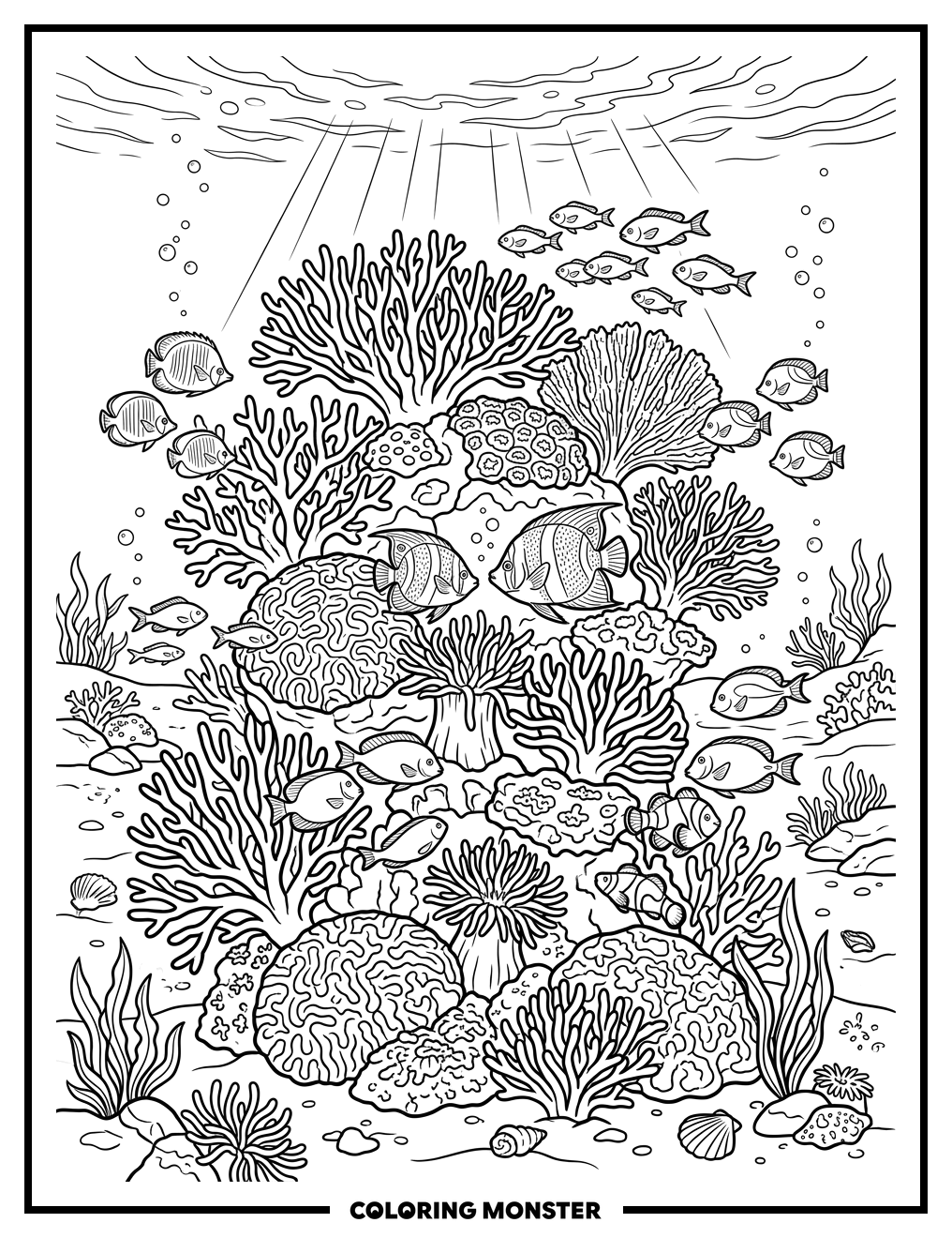 Vibrant Coral Reef Ecosystem Coloring Page