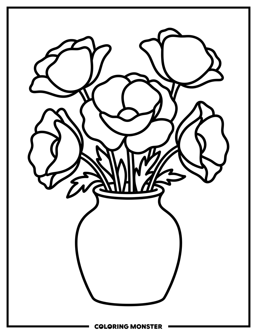 Vibrant Poppies in Ceramic Vase Coloring Page