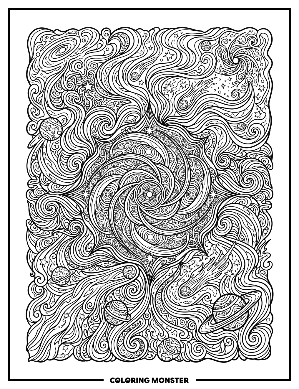 Vibrant Psychedelic Space Galaxy Coloring Page
