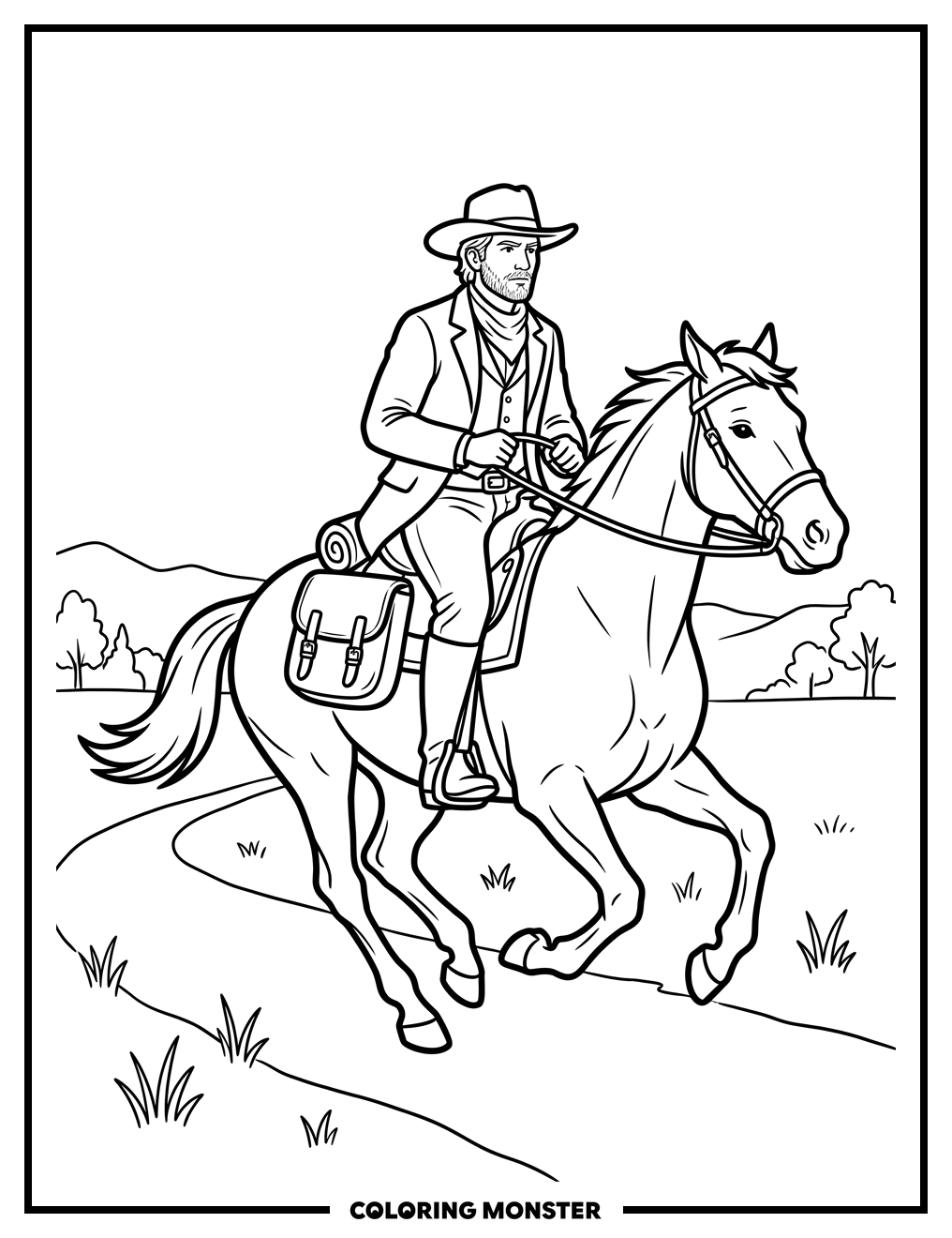 Victorian Horse Rider with Saddlebag Coloring Page