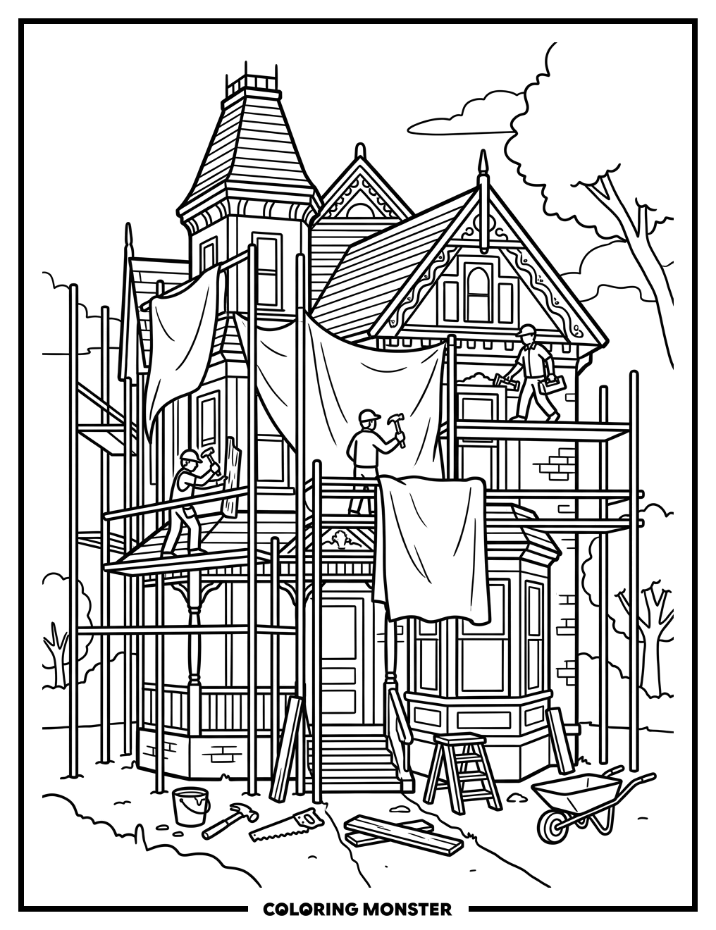 Victorian House Under Renovation Coloring Page