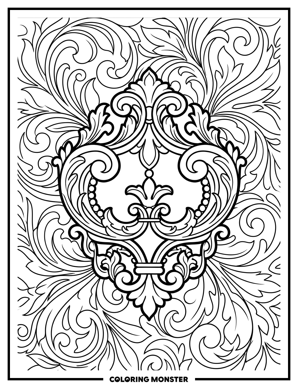 Victorian Ornament With Floral Swirls Coloring Page