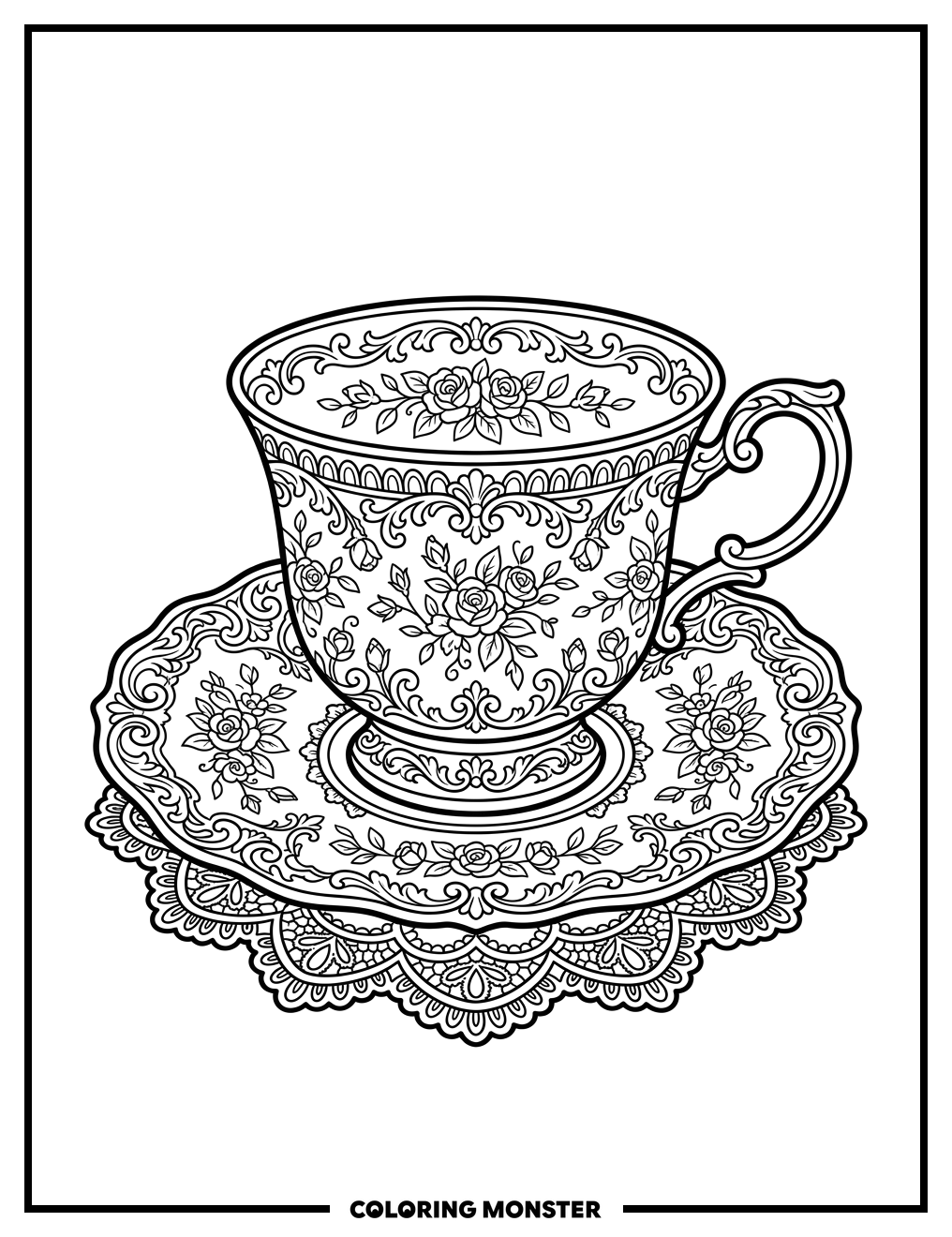 Victorian Teacup and Saucer Coloring Page