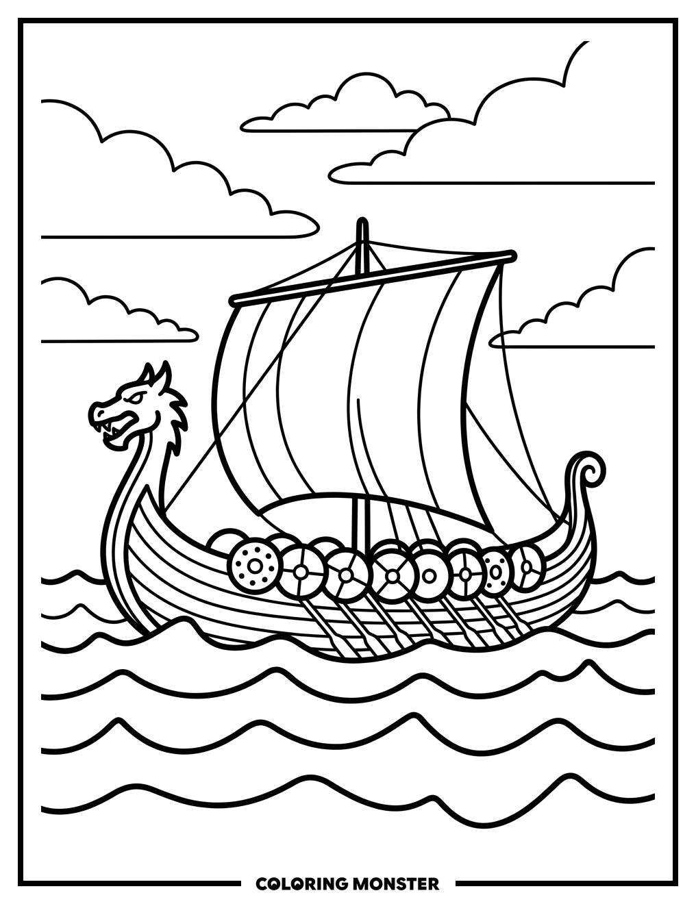 Viking Longship on Choppy Seas Coloring Page