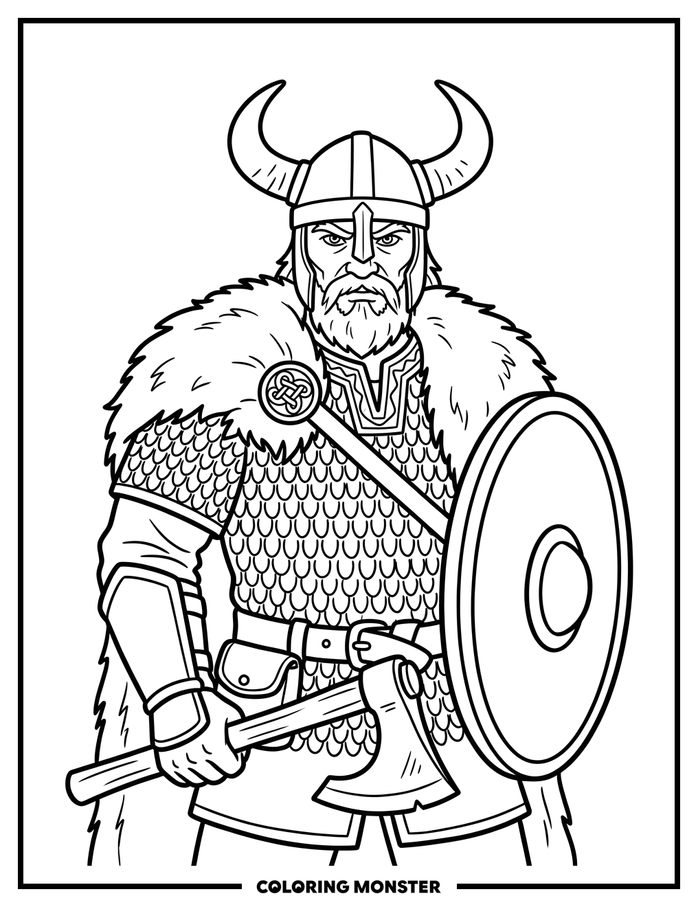 Viking Warrior with Horned Helmet Coloring Page