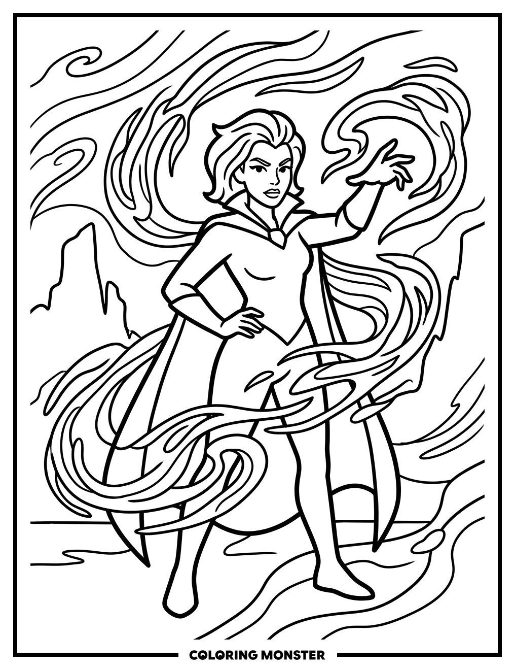 Villainess Surrounded by Energy Coloring Page