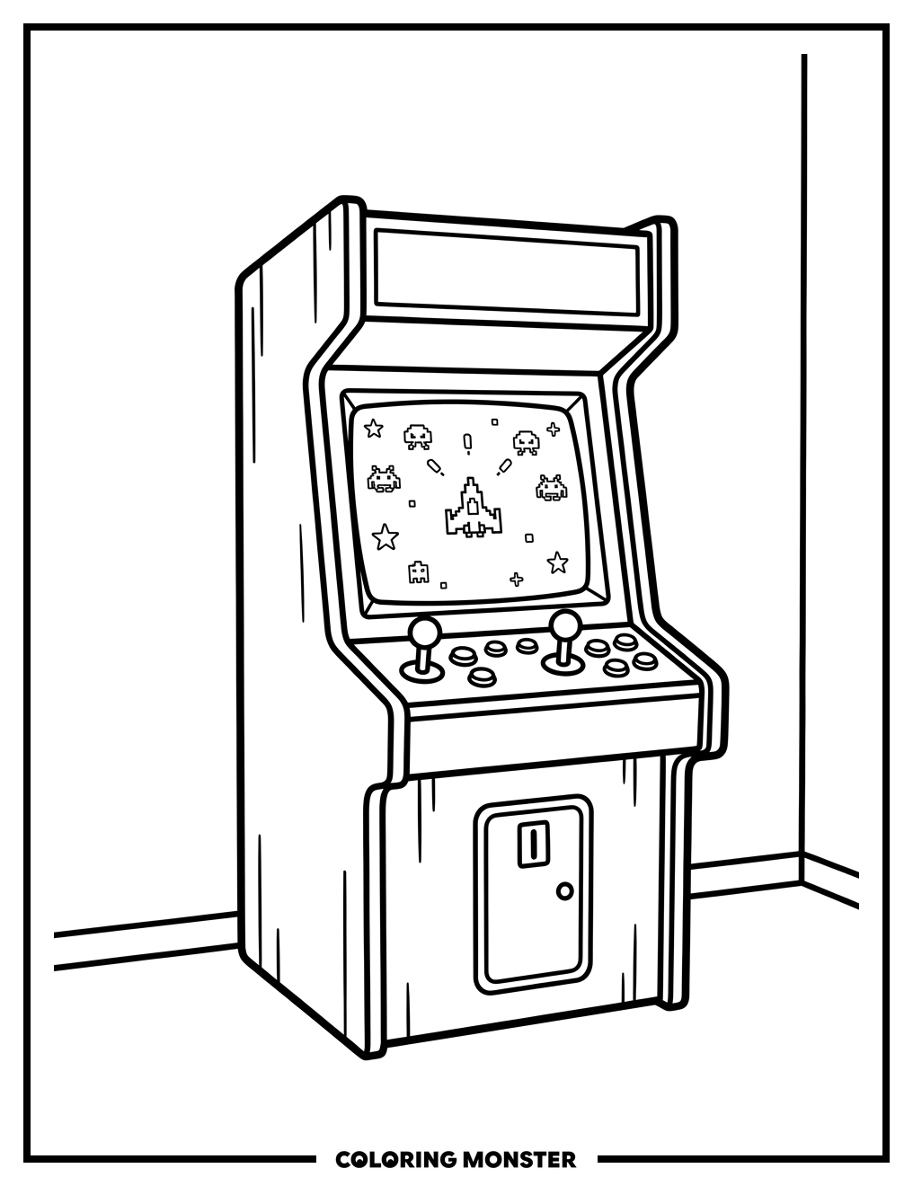 Vintage Arcade Game Cabinet Coloring Page