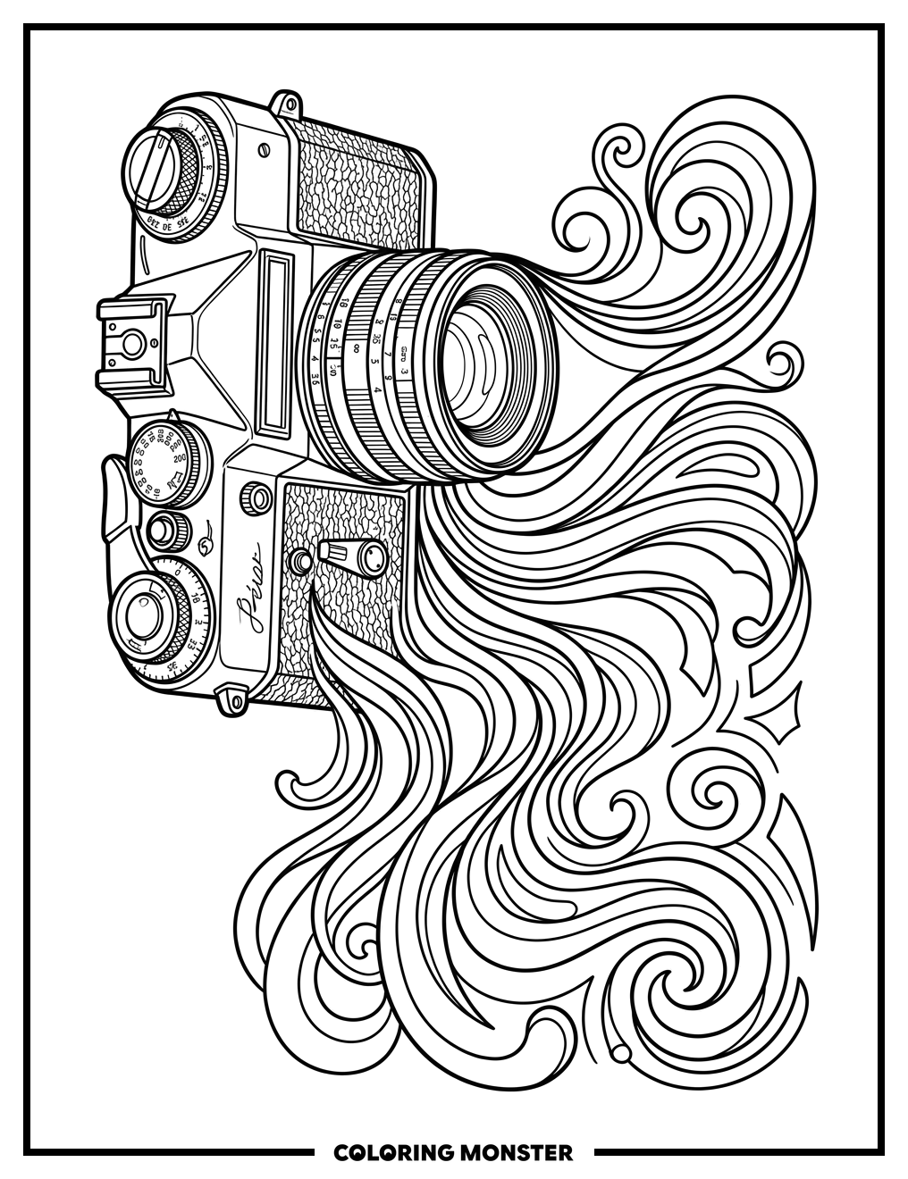 Vintage Camera Morphing Coloring Page