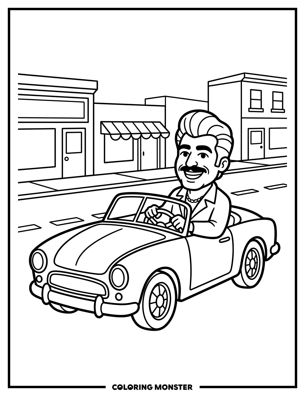 Vintage Car with Smiling Driver Coloring Page