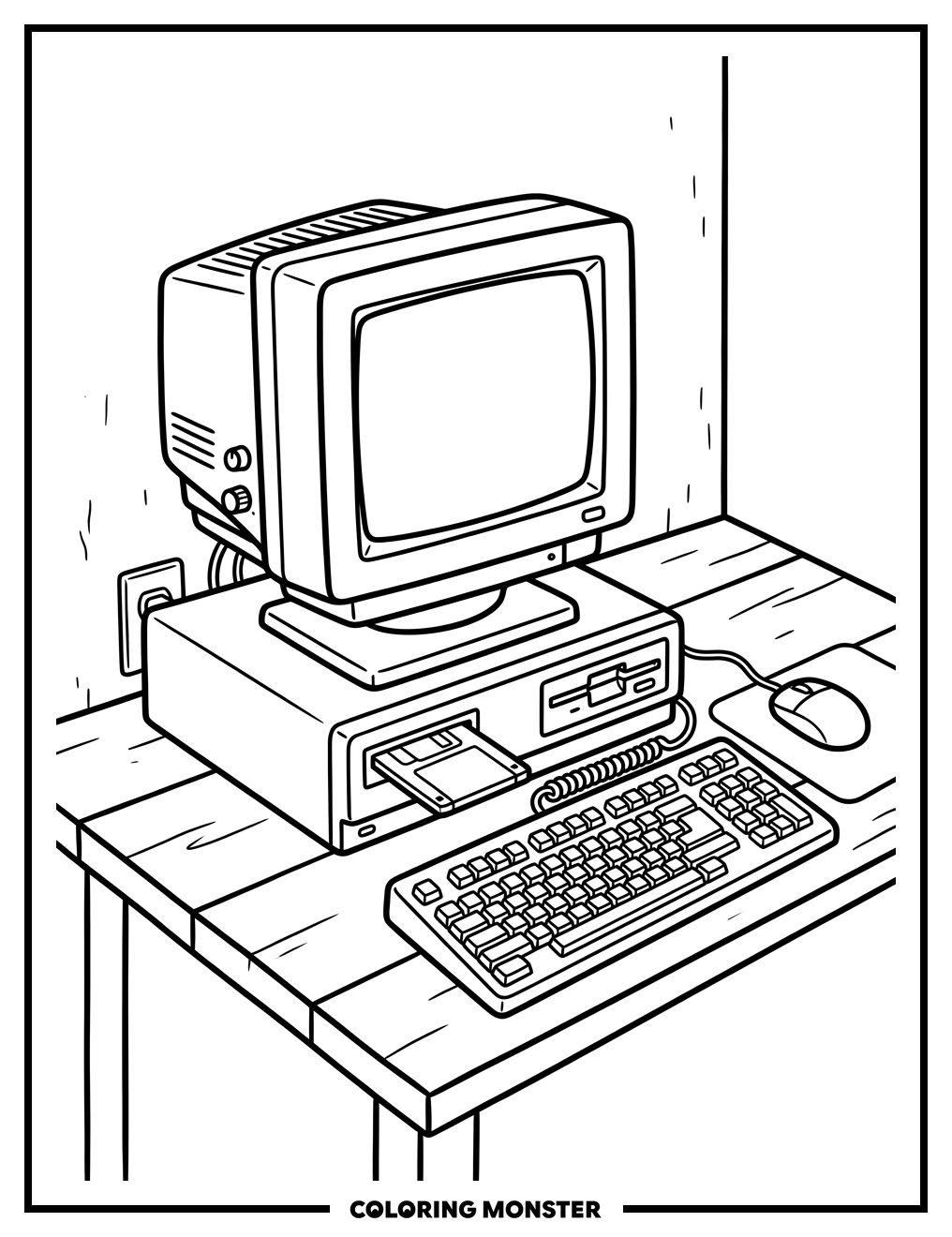 Vintage Desktop Computer Coloring Page