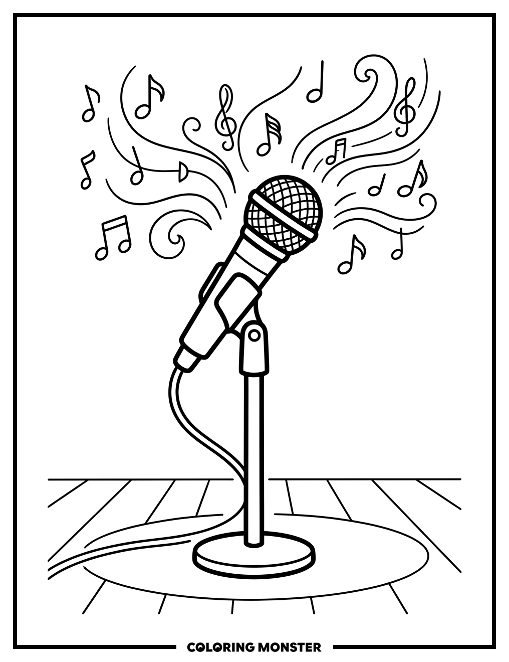 Vintage Microphone with Musical Notes Coloring Page