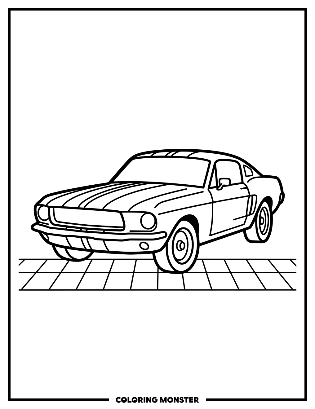 Vintage Muscle Car at Finish Line Coloring Page