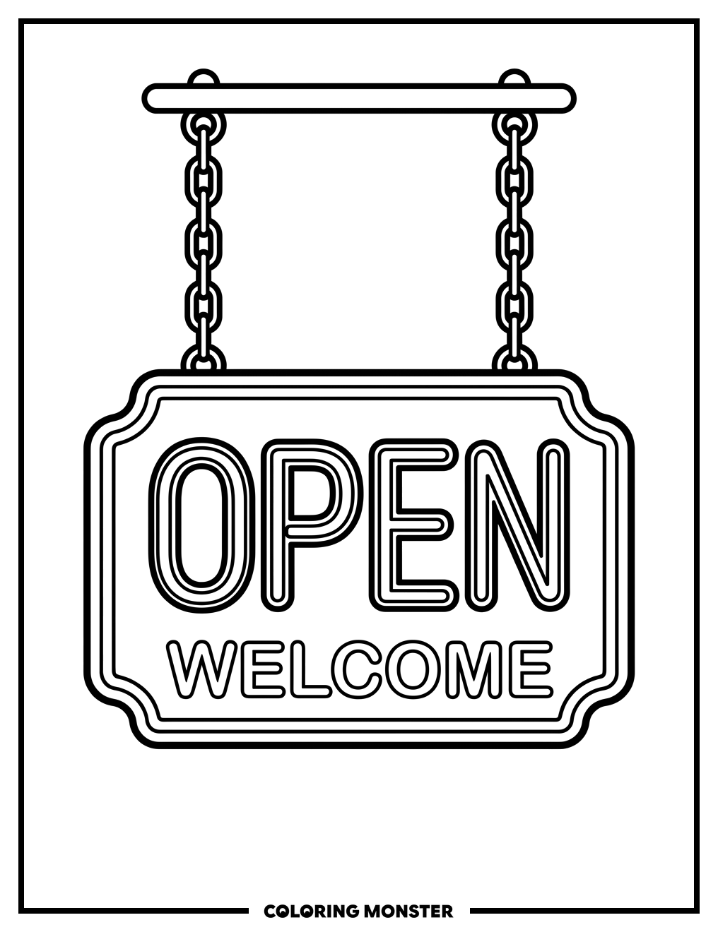 Vintage Neon Open Sign Coloring Page