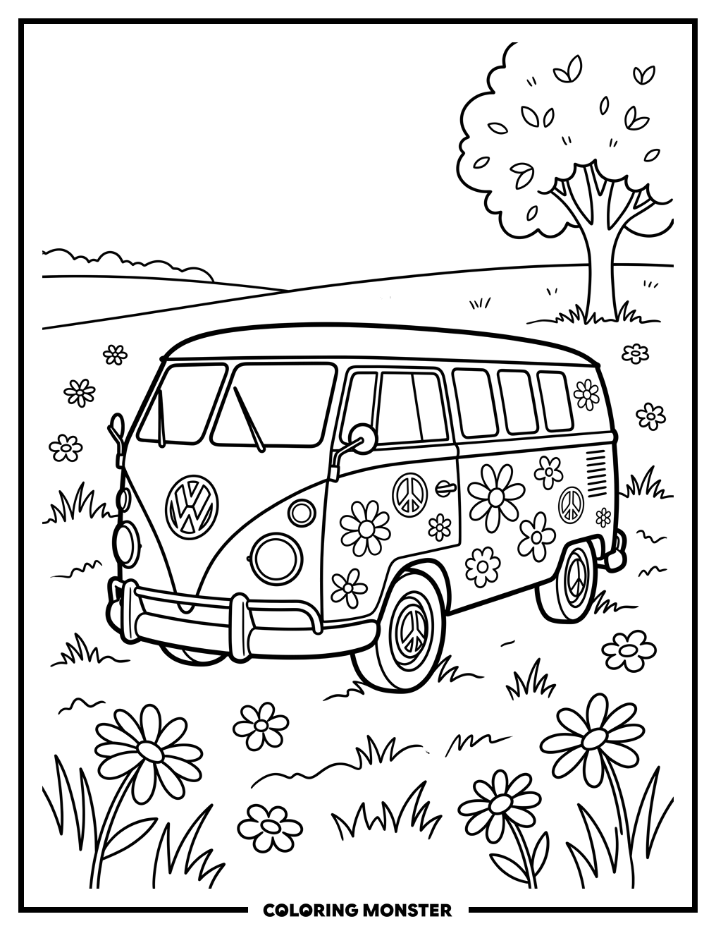 Vintage Peace Van Coloring Page