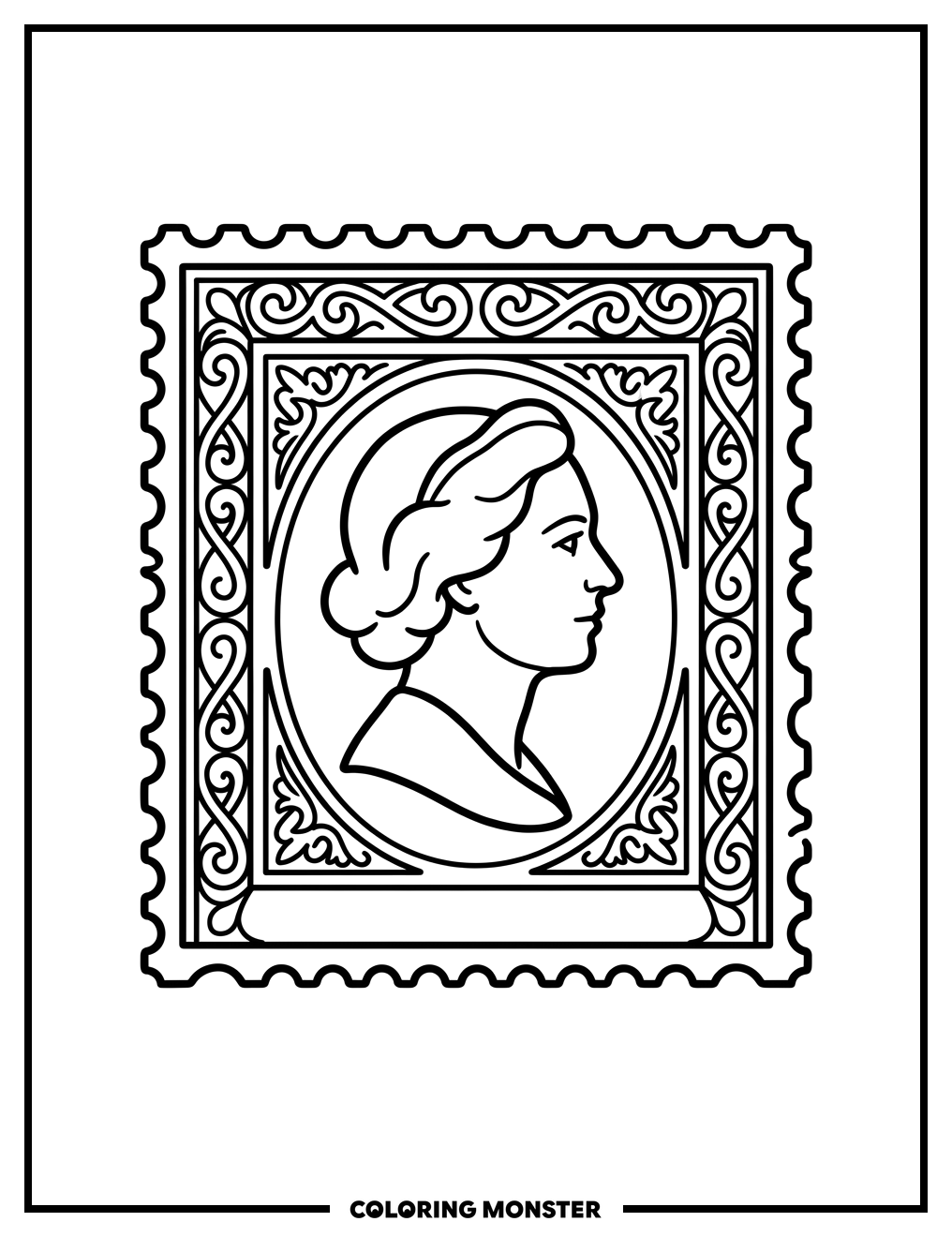 Vintage Postage Stamp Coloring Page
