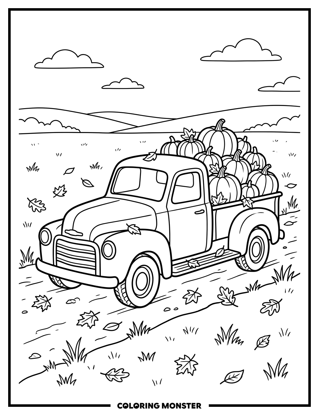 Vintage Pumpkin Truck Coloring Page