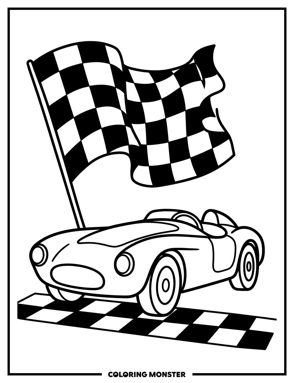 Vintage Race Car at Finish Line Coloring Page