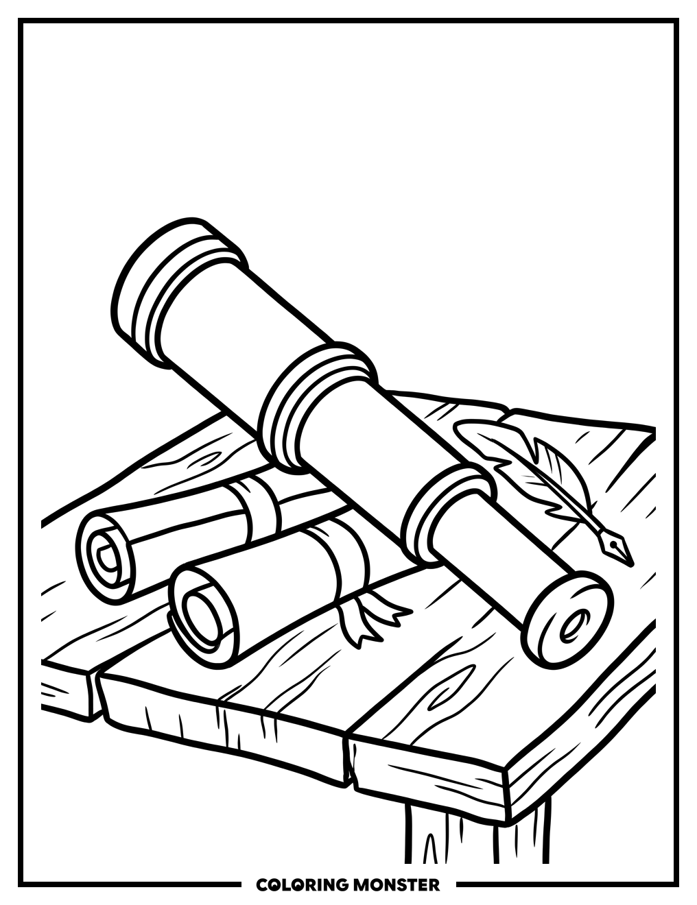 Vintage Spyglass and Parchment Coloring Page
