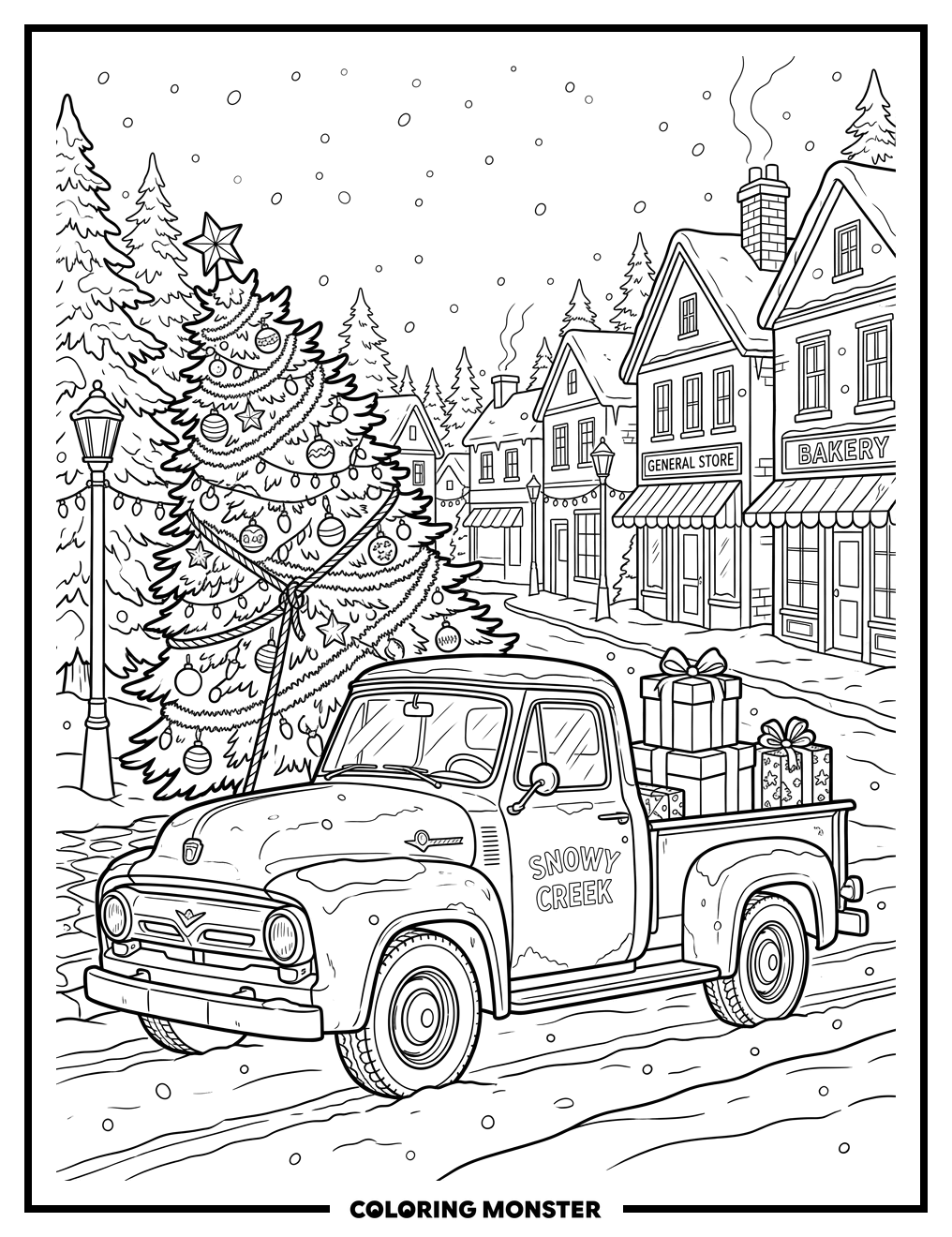 Vintage Truck With Christmas Tree Coloring Page