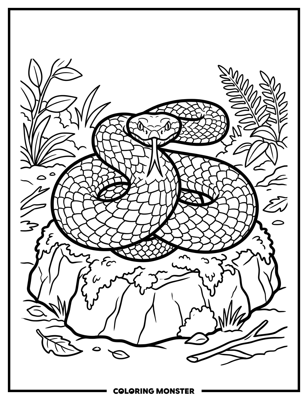 Viper Snake Coiled on Rock Coloring Page