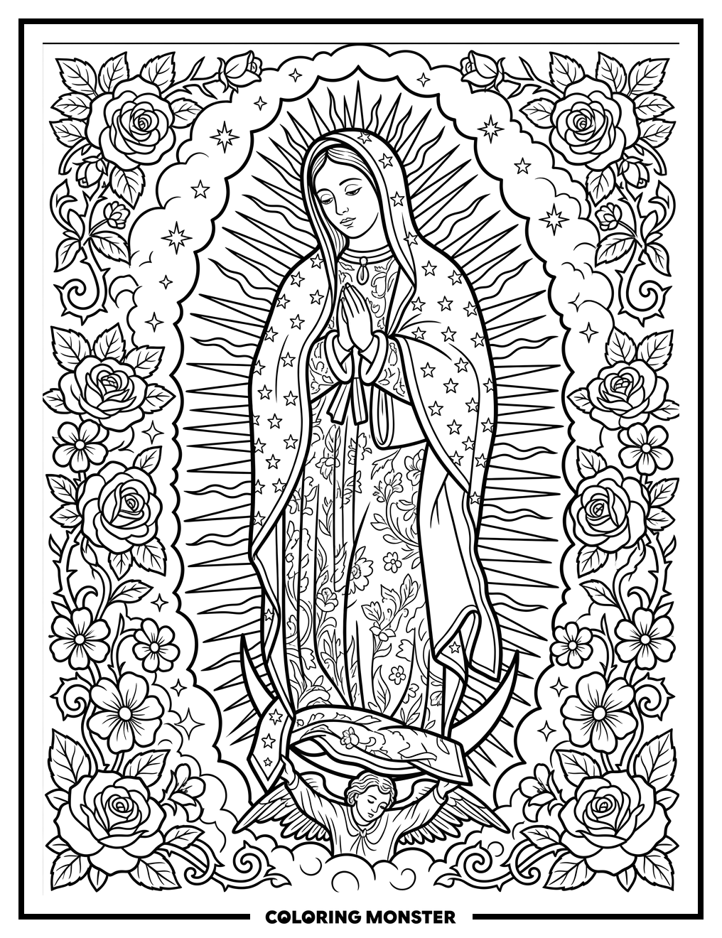 Virgin of Guadalupe Praying Coloring Page