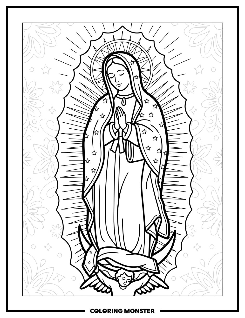 Virgin of Guadalupe Praying Coloring Page